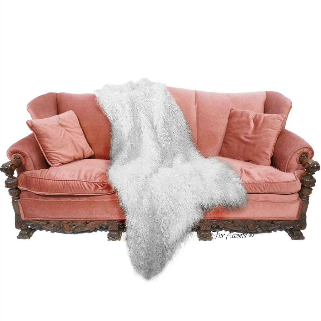 Shaggy Mongolian Sheepskin Throw  Sofa Cover Chair Cover Premium Long Hair Faux Fur Designer Shag Rugs and Throws by Fur Accents USA