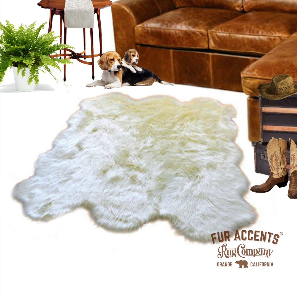 Plush Faux Fur Area Rug - Shaggy Sheepskin - Sexto Six Pelt  Design Shape - Pick your color- Designer Art Rug by Fur Accents USA
