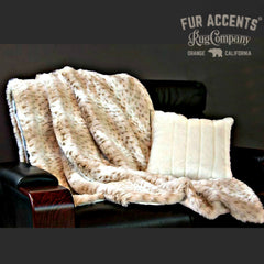 Plush Luxury Faux Fur Throw Blanket, Bedspread - Luxury Fur - Light Brown Spotted Snow Leopard - Minky Cuddle Fur Lining - Fur Accents USA