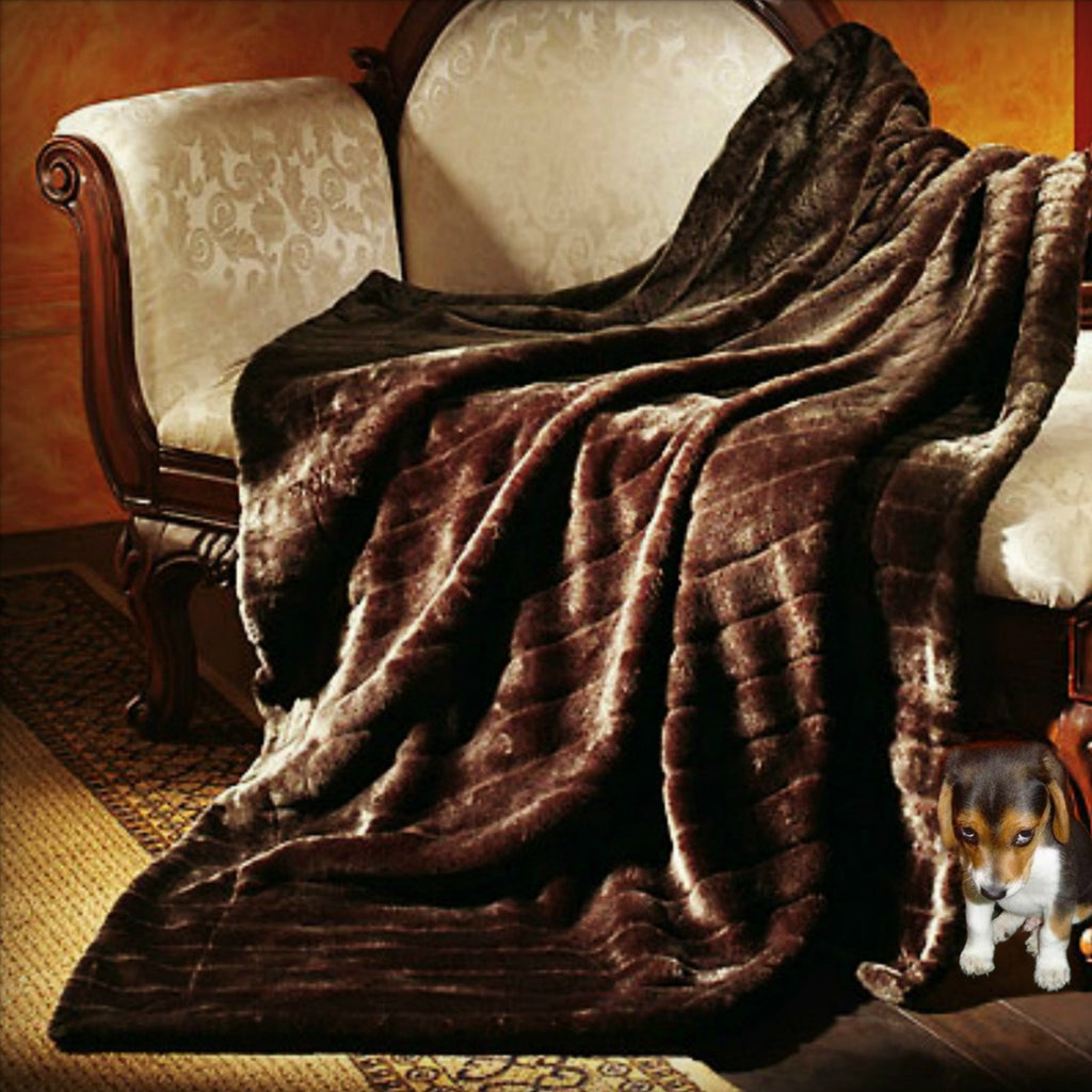 Plush Faux Fur Throw Blanket Bedspread - Super Soft - Ribbed Channel Mink - 5 Colors - Fur Minky Cuddle Fur Lining - Fur Accents - USA