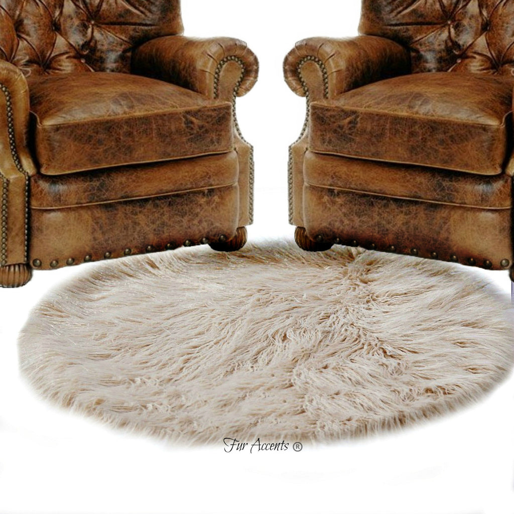 Plush Faux Fur Area Rug - Luxury Fur Round Sheepskin - Designer Throw - Art Rug by Fur Accents - USA