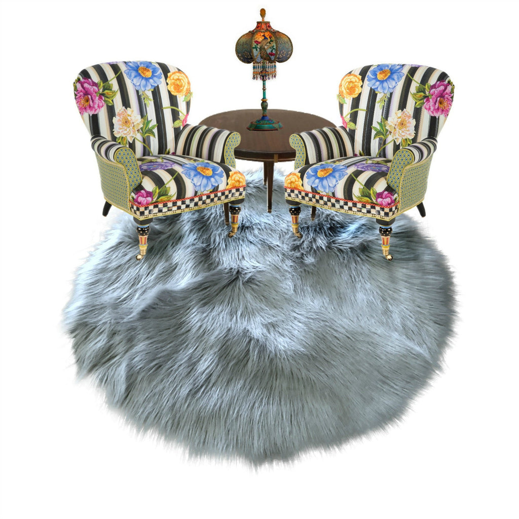 Plush Faux Fur Area Rug - Round Shaggy Shag - Sheepskin - Round Shape Designer Throw - 6 Colors -Art Rug by Fur Accents - USA