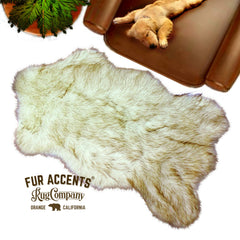 Charming Faux Fur Throw Rug - "Chubby" Bear Skin - White Background with Brown Tips or Black Tips - Hand Made Quality - Micro Suede Lining - Made in America by Fur Accents - USA