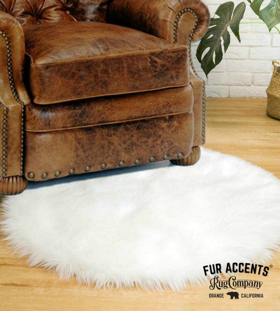 Hand Crafted Man Made Sheepskin Rug, Classic, Round Sheepskin Area Rug, Shag, Faux Fur, Choose Your Color, Living Room, Dining Room, Bedroom, Nursery, Hand Made in America by Fur Accents USA