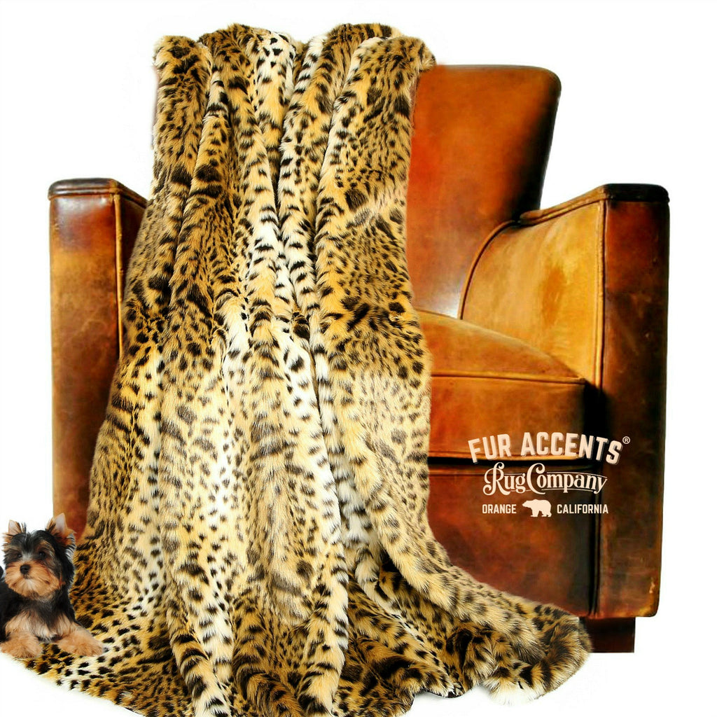Plush  Faux Fur Throw Blanket, Soft Leopard Throw Blanket, Realistic, Shag Bedspread - Luxury Fur - Minky Cuddle Fur Lining Fur Accents USA