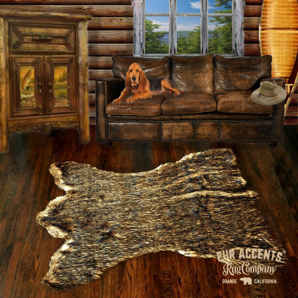 Golden Brown Bear Skin Rug, Gray Undercoat, Realistic. Faux Fur. Area Rug. Lodge Cabin. Rustic. Cottage Decor. Shag. Gifts for him. For Dad