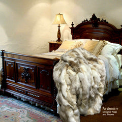 Plush  Faux Fur Throw Blanket, Soft Tan, Taupe Toned Tibetan Fox Bedspread - Luxury Fur - Minky Cuddle Fur Lining Fur Accents USA