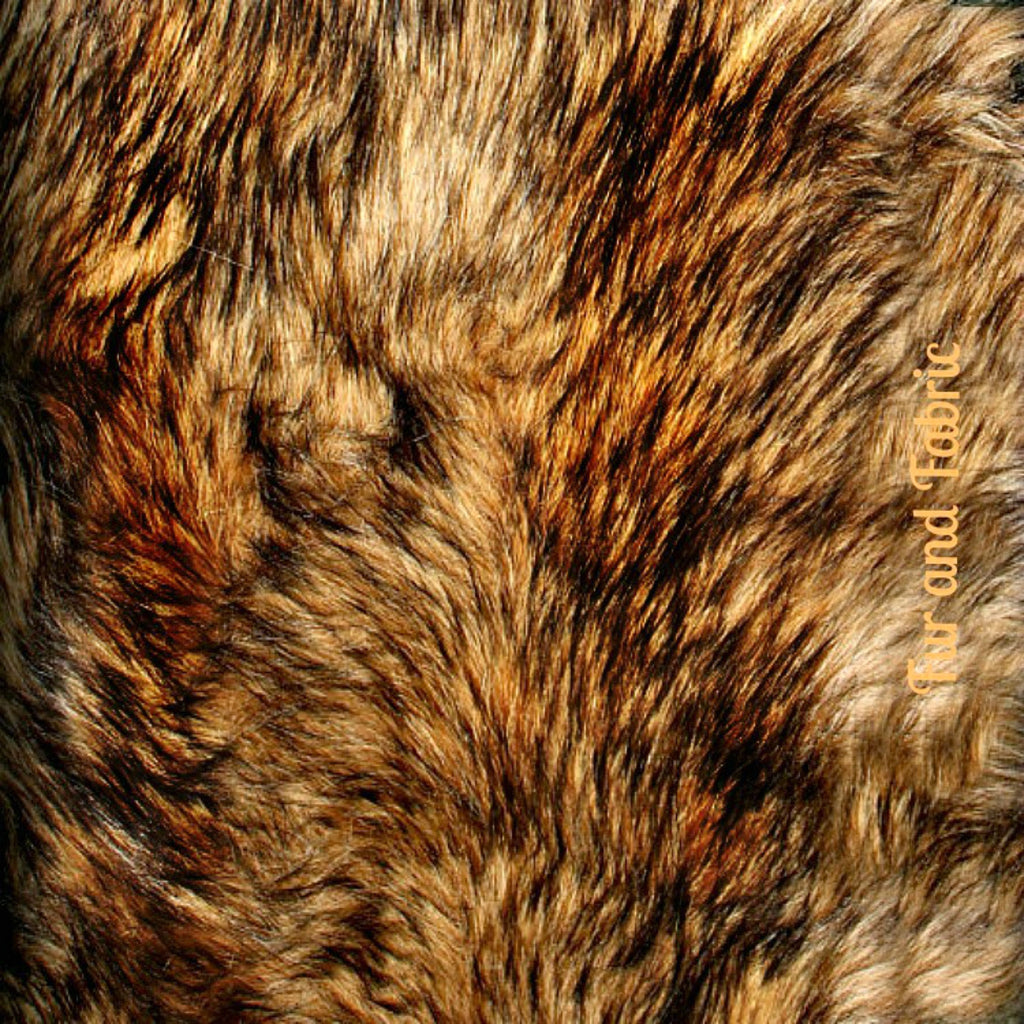 Plush Faux Fur Throw Blanket - Golden Wolf Stripe - Pieced Fur Shag Wolf - Hand Sewn - Micro Suede Lining - Fur Accents - USA