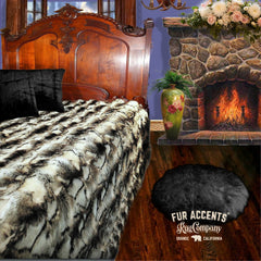 Faux Fur Bedspread, Black Patch Rabbit, Designer Bedspread, Throw Blanket, Bedding Fur Accents USA, Pillows, Shams Are Sold Separately