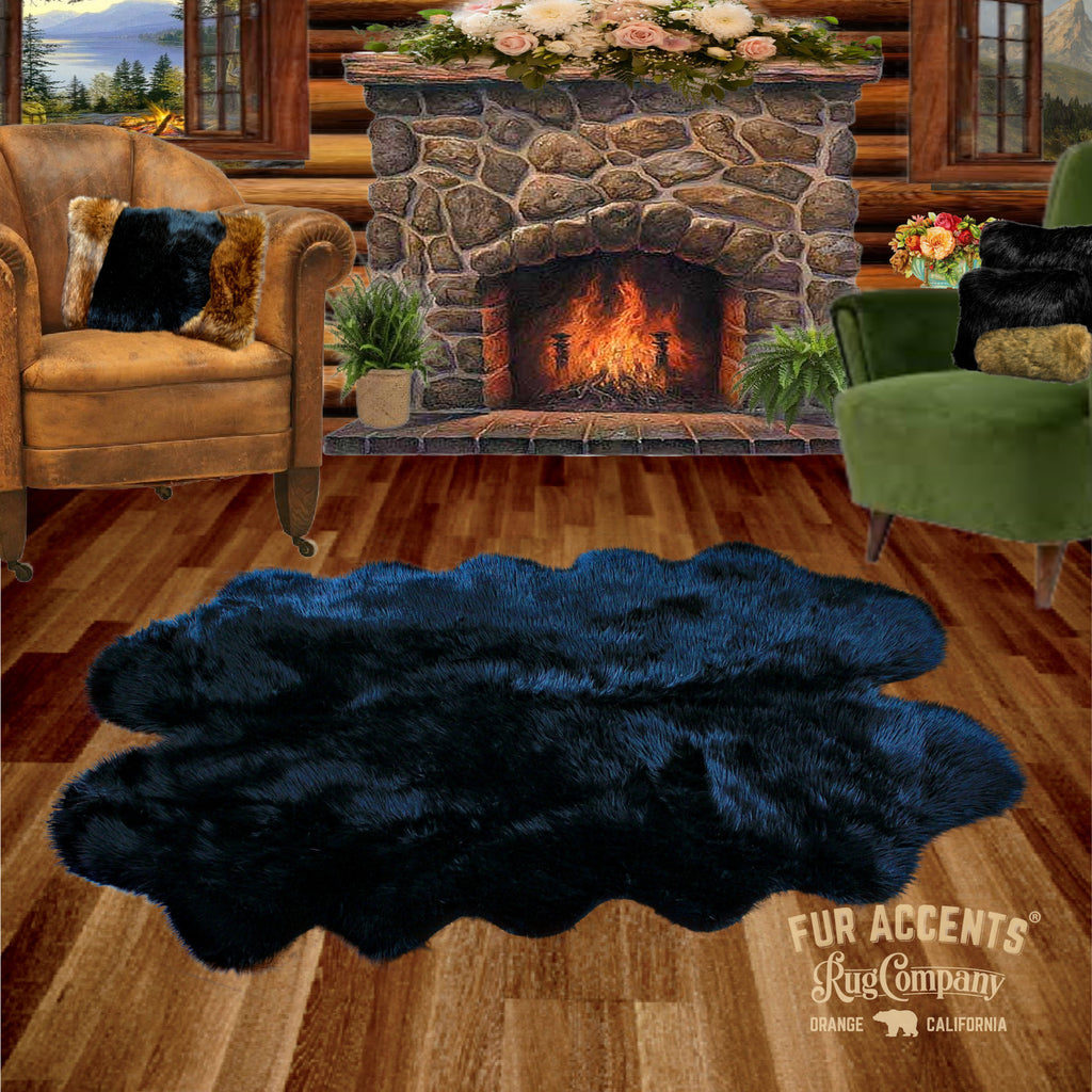Plush Faux Fur Area Rug - Shaggy Sheepskin - Quatro Design Shape - Pick your color- Designer Art Rug by Fur Accents USA