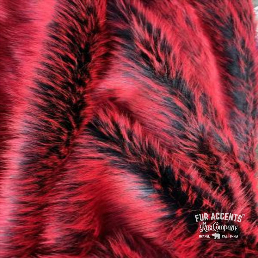 Plush Faux Fur Area Rug - Shaggy Quatro Sheepskin Design Shape - Blood Red or Purple with Black Tips - Designer Art Rug by Fur Accents USA