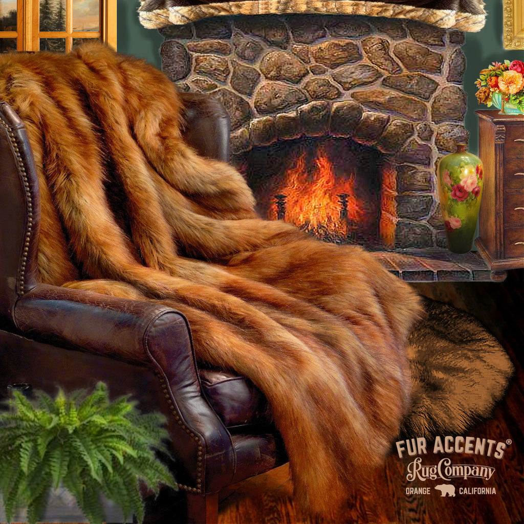 Plush Faux Fur Throw Blanket, Bedspread, Soft Red Brown Fox - Luxury F –  Fur Accents