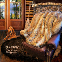 Plush  Faux Fur Throw Blanket, Bedspread, Soft Red Brown Fox - Luxury Fur - Minky Cuddle Fur Lining Fur Accents USA