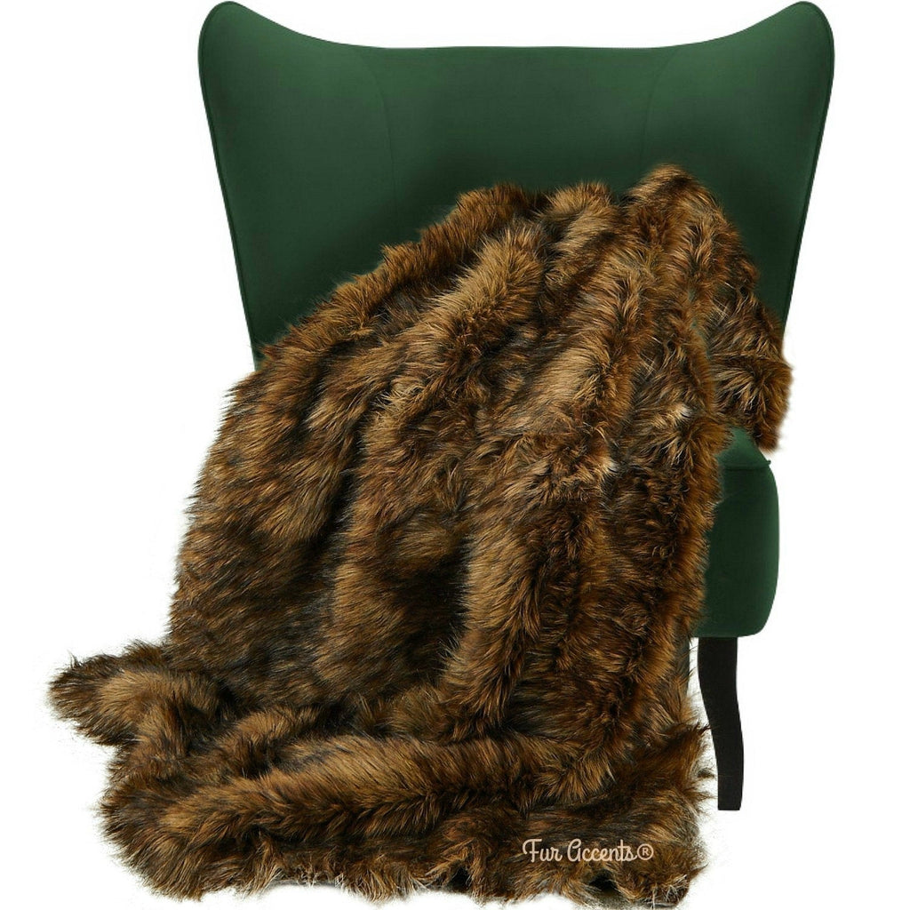 Plush  Faux Fur Throw Blanket, Soft Brown Wolf Fur Bedspread - Luxury Fur - Minky Cuddle Fur Lining Fur Accents USA