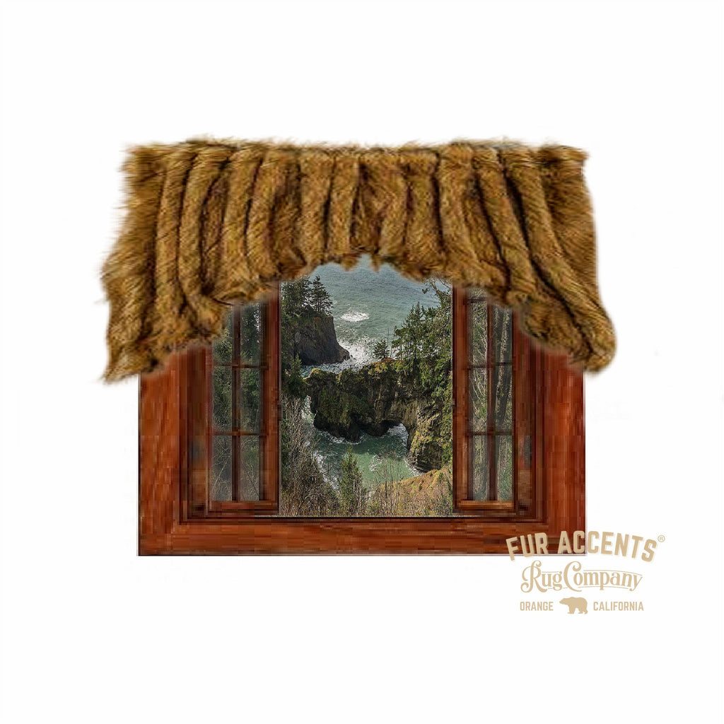 Plush Faux Fur Window Valance - Curtains - Rod Top Pocket - Shirred - Exotic - Hand Sewn - Fur Accents - USA