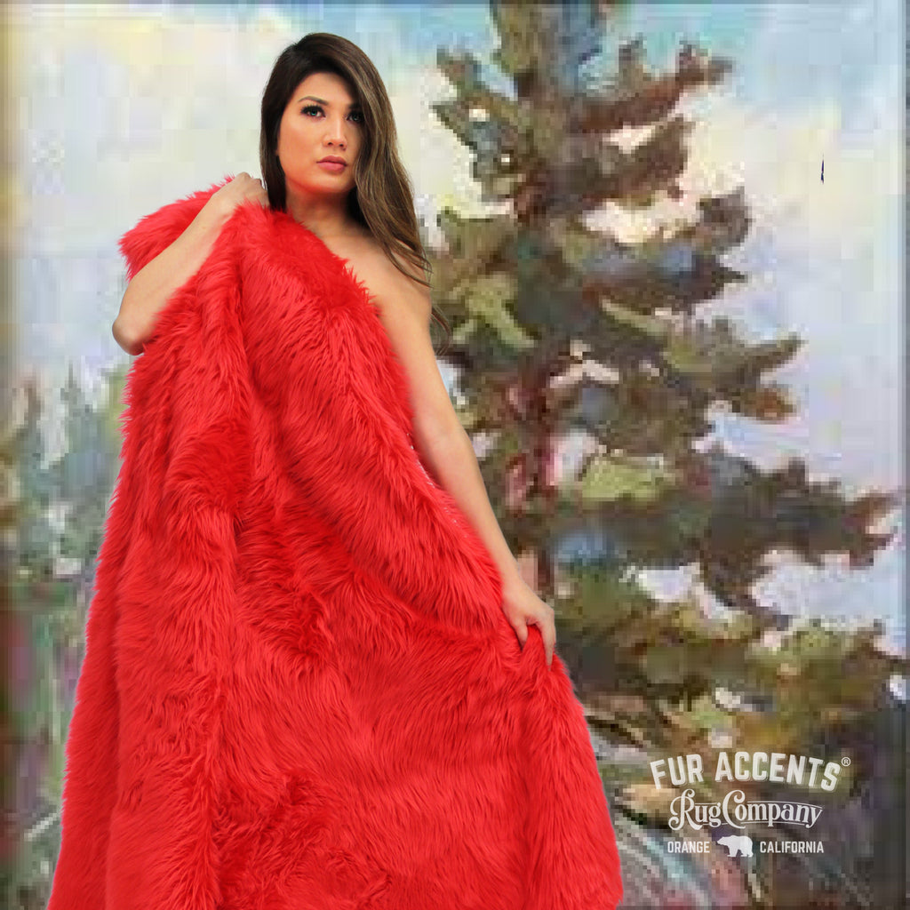 Plush  Faux Fur Throw Blanket, Bedspread, Soft, Bright Red Shag, Luxury Fur - Minky Cuddle Fur Lining Fur Accents USA
