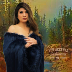 Plush  Faux Fur Throw Blanket, Bedspread, Soft, Deep Blue Shag, Luxury Fur - Minky Cuddle Fur Lining Fur Accents USA