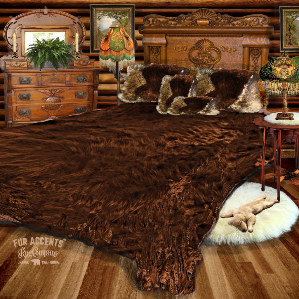 Faux Fur Bedspread, Chocolate Brown, Designer Throw Blanket, Bedding by Fur Accents USA, Matching Pillows, Shams, Throw Blankets Available