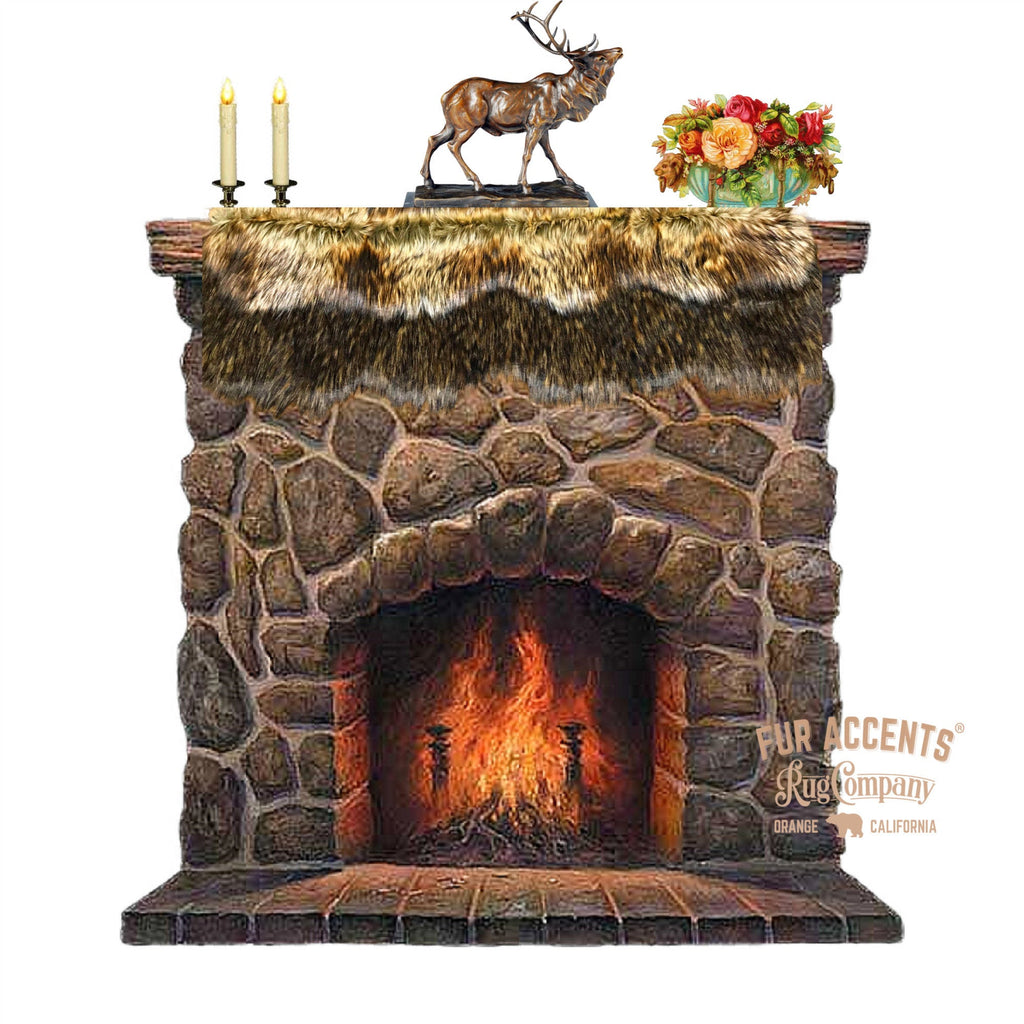 Plush Faux Fur Fireplace Mantle Scarf- Luxury Golden Wolf Pieced  Fur - Dresser - Hutch - Buffet - Table Runner - Fur Accents Originals USA