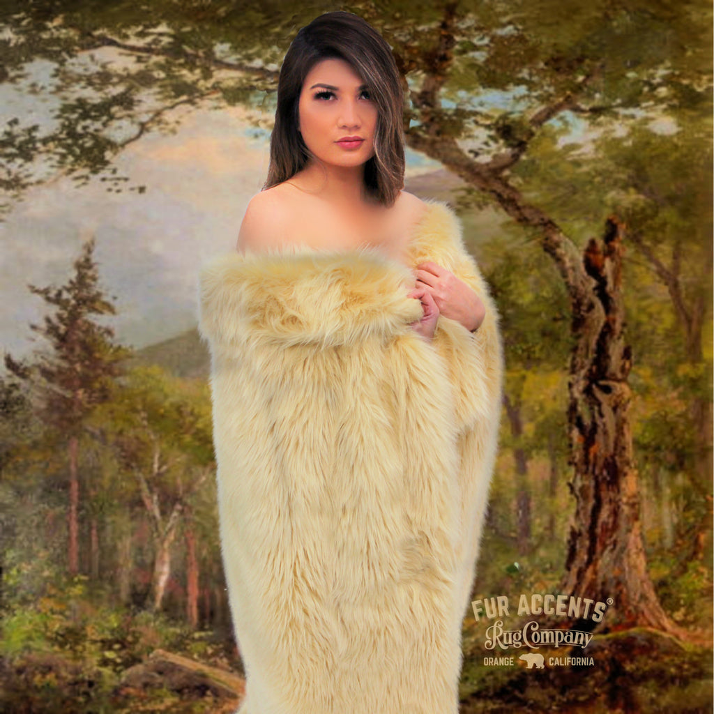 Plush  Faux Fur Throw Blanket, Bedspread, Soft, Light Tan Shag, Luxury Fur - Minky Cuddle Fur Lining Fur Accents USA